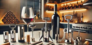 A collection of wine gadgets on a kitchen countertop.