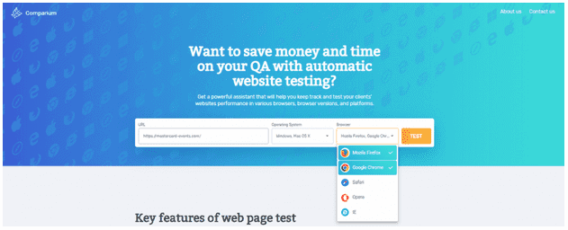 Selecting Browser in Comparium Website Testing Tool