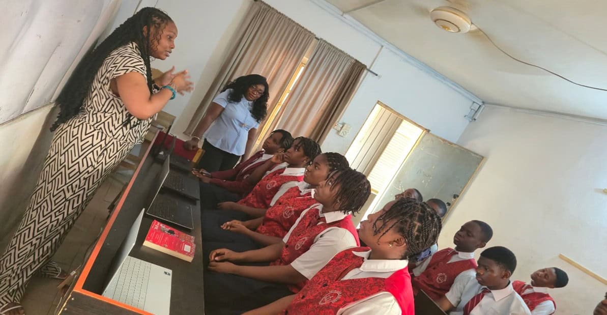 Chioma Okpara Introducing a Cyber Security Specialist to talk to the students