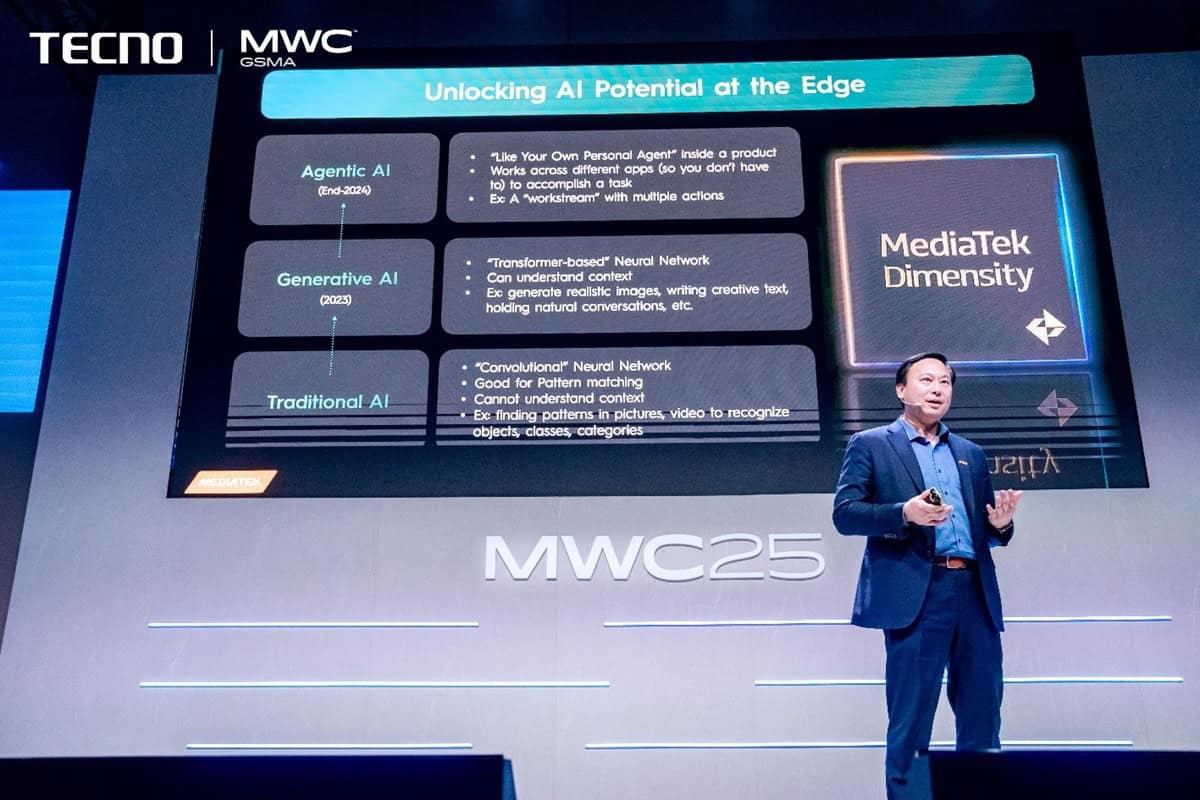 James Chen, Vice President, Product and Technology Marketing at MediaTek at MWC 2025 with Tecno